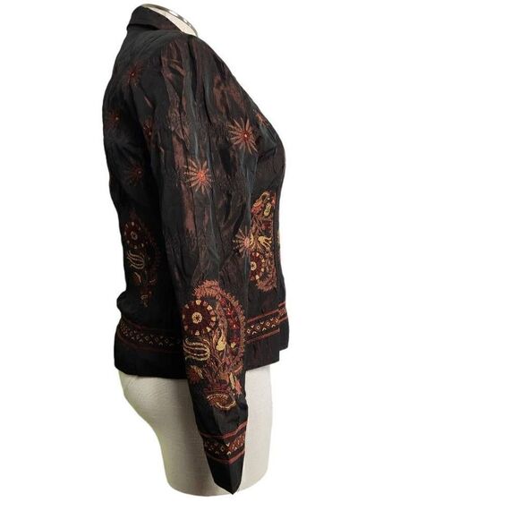 E.L.C.C. Embroidered Paisley Starburst button front blazer jacket brown bronze S - Picture 3 of 6